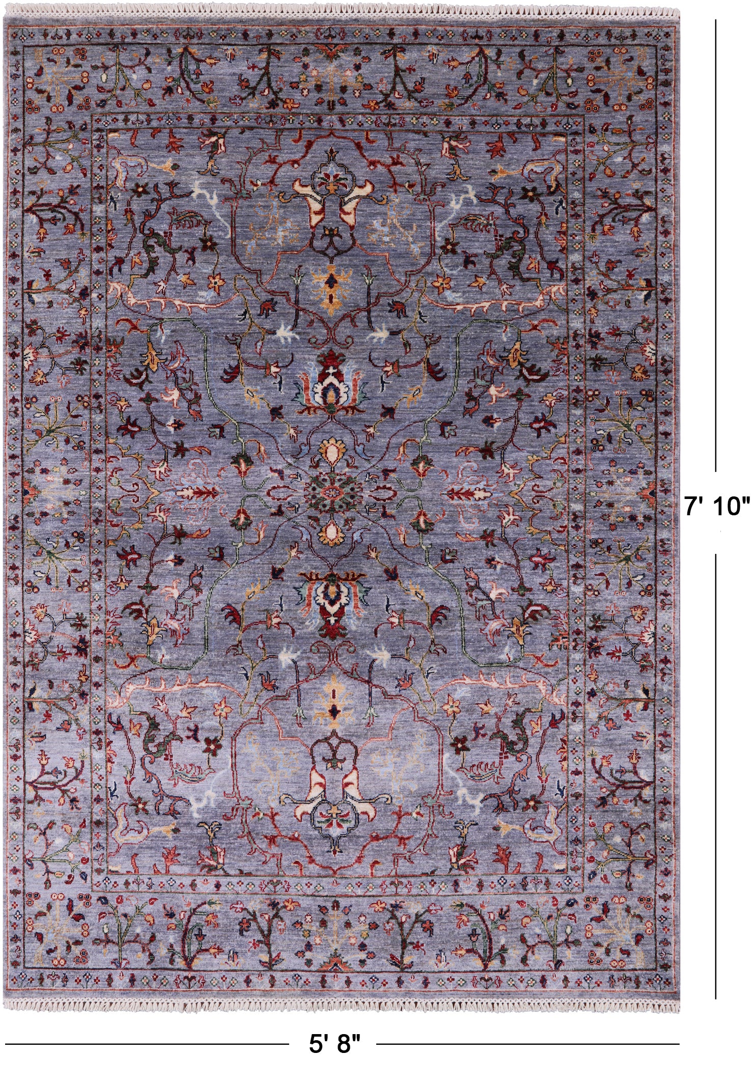 Grey Peshawar Hand Knotted Wool Rug - 5' 8" X 7' 10" - Golden Nile