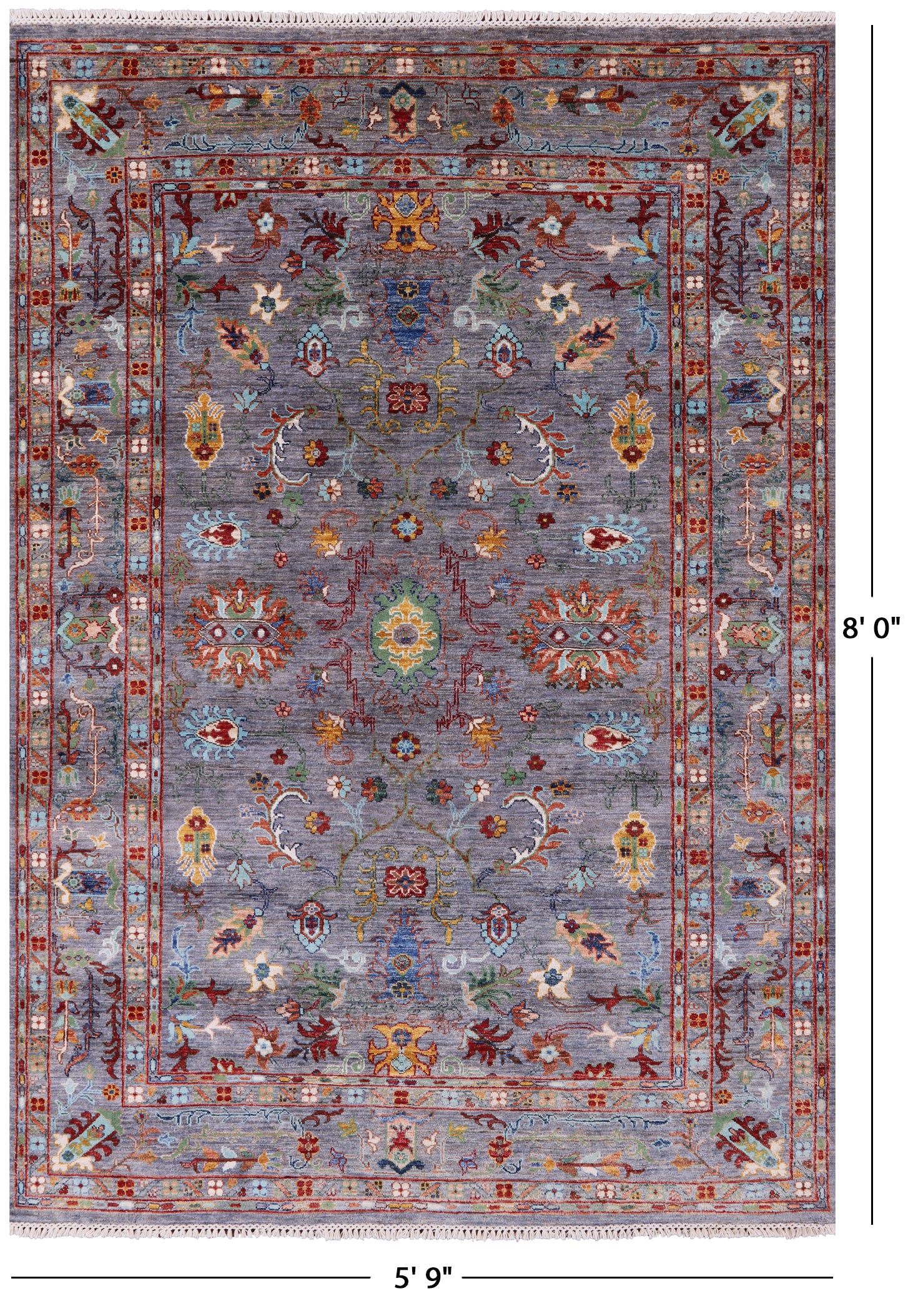 Peshawar Hand Knotted Wool Rug - 5' 9" X 8' 0" - Golden Nile