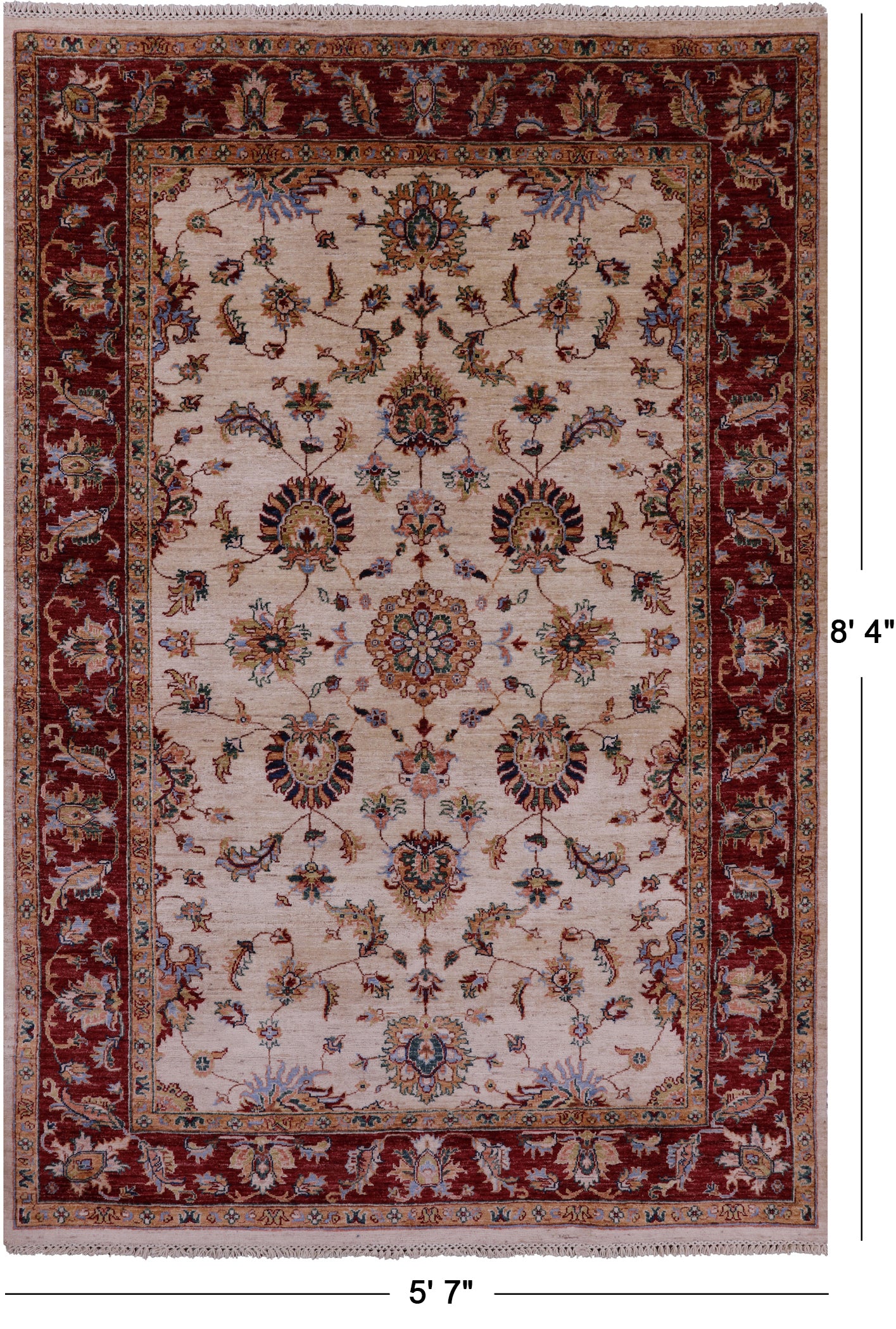 Ivory Persian Tabriz Hand Knotted Wool Rug - 5' 7" X 8' 4" - Golden Nile