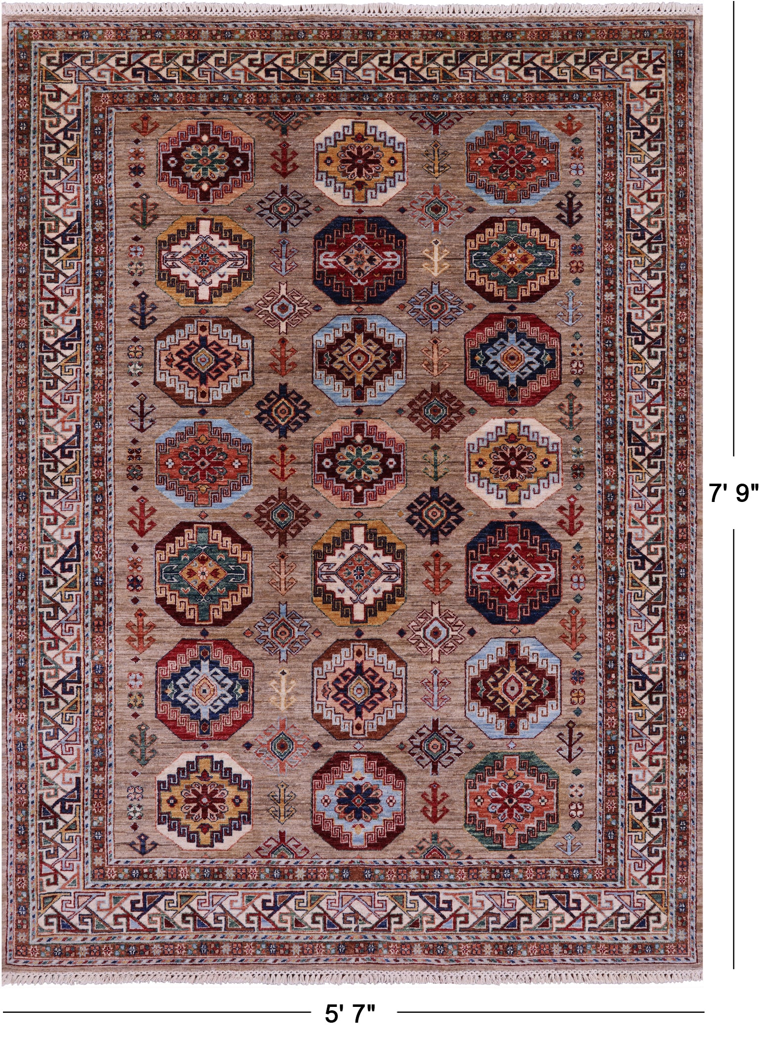 Turkmen Ersari Handmade Wool Rug - 5' 7" X 7' 9" - Golden Nile