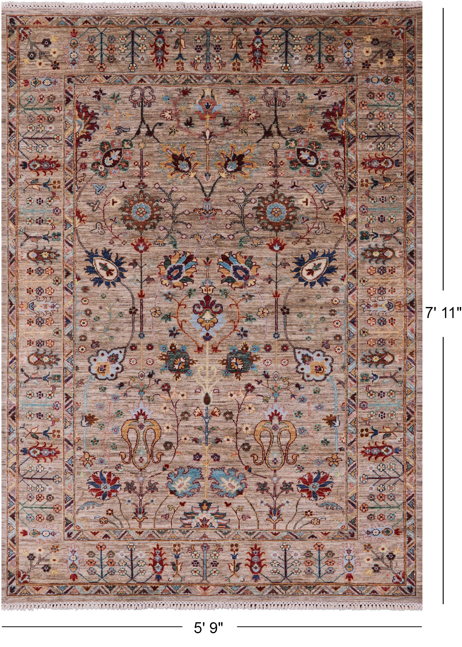 Peshawar Hand Knotted Wool Rug - 5' 9" X 7' 11" - Golden Nile