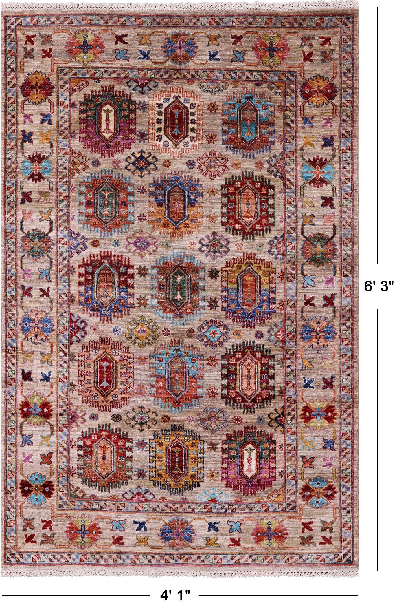 Turkmen Ersari Hand Knotted Wool Rug - 4' 1" X 6' 3" - Golden Nile