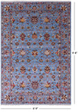 Blue Peshawar Hand Knotted Wool Rug - 6' 9" X 9' 8" - Golden Nile