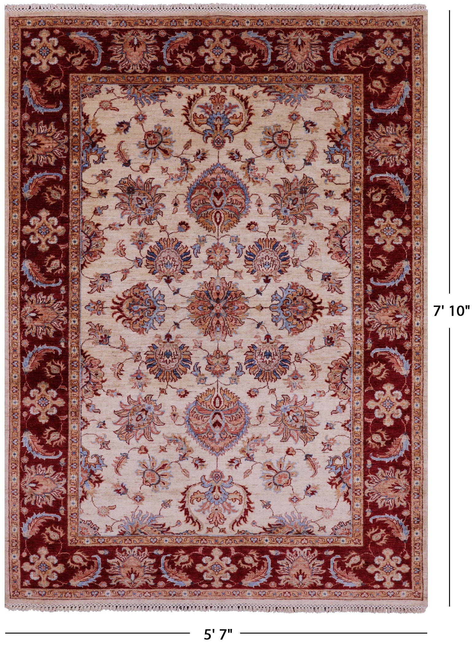 Ivory Persian Tabriz Hand Knotted Wool Rug - 5' 7" X 7' 10" - Golden Nile