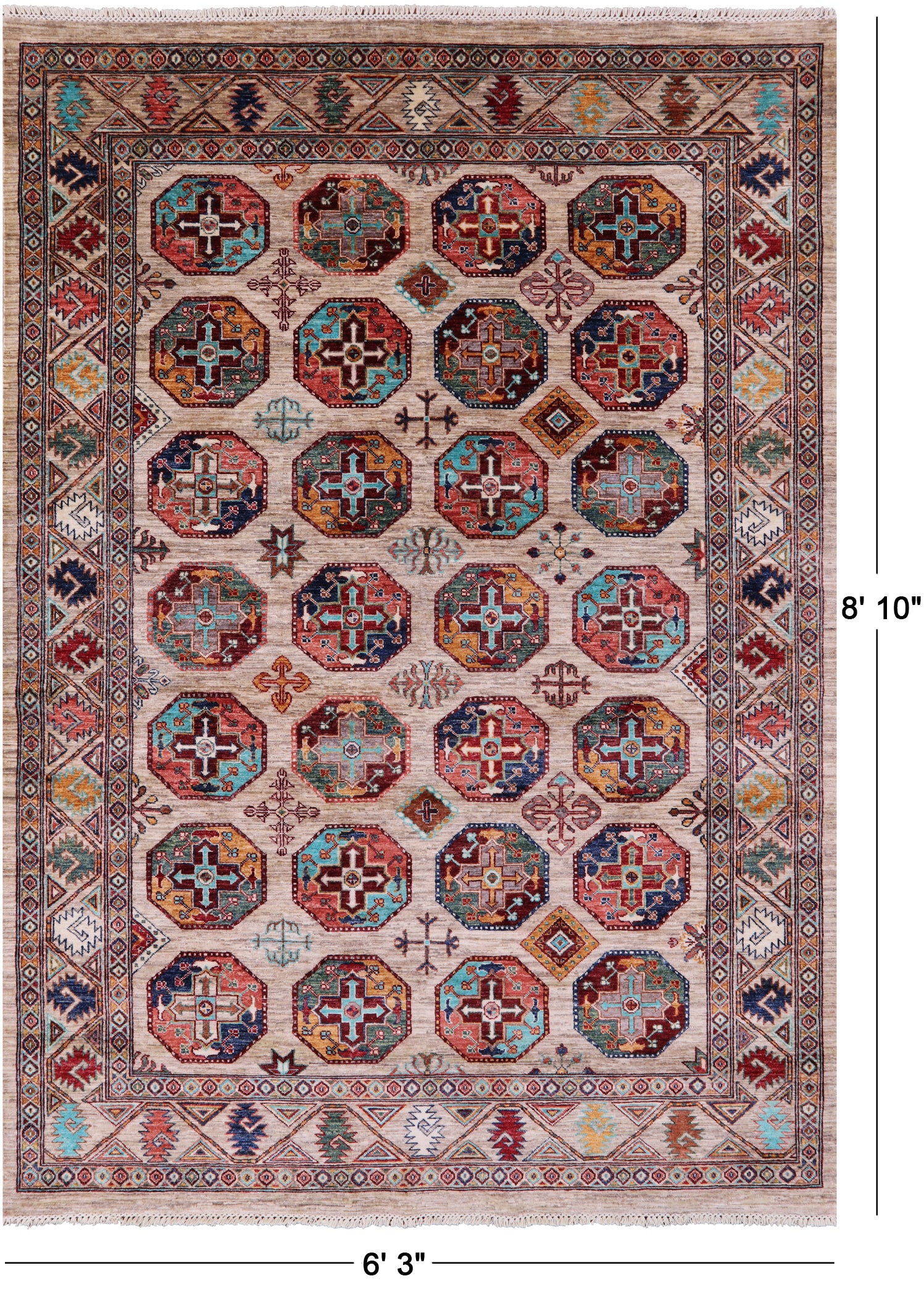 Turkmen Ersari Hand Knotted Wool Rug - 6' 3" X 8' 10" - Golden Nile