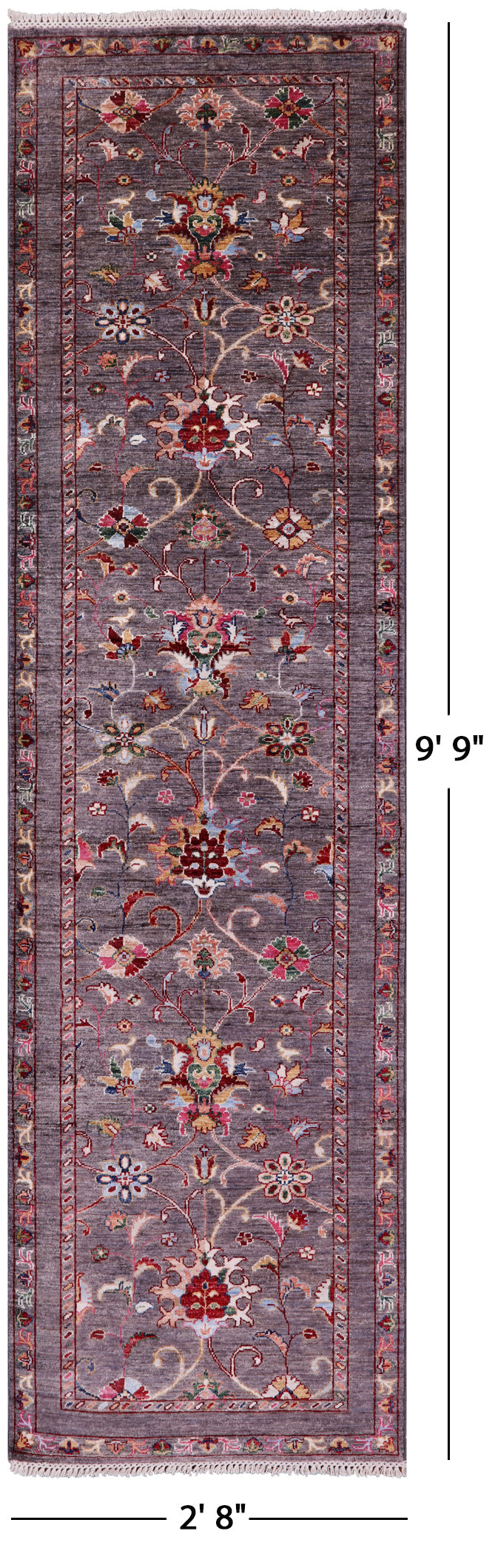 Grey Peshawar Hand Knotted Wool Runner Rug - 2' 8" X 9' 9" - Golden Nile