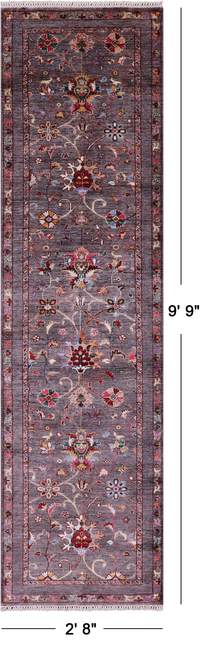 Grey Peshawar Hand Knotted Wool Runner Rug - 2' 8" X 9' 9" - Golden Nile