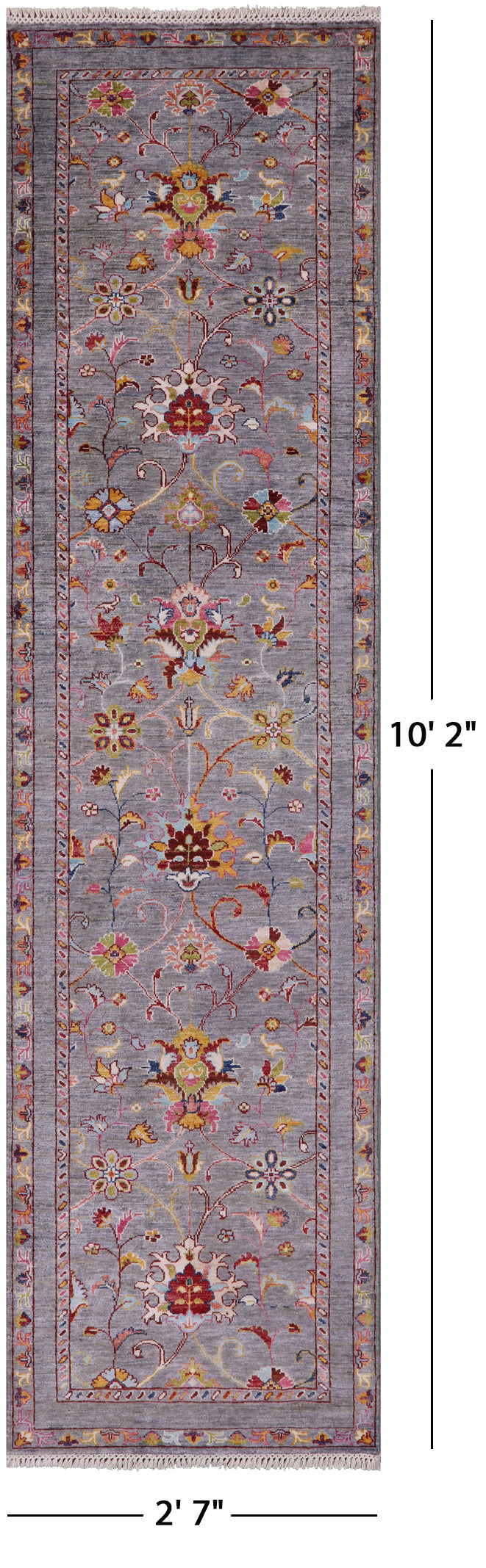 Grey Peshawar Handmade Wool Runner Rug - 2' 7" X 10' 2" - Golden Nile