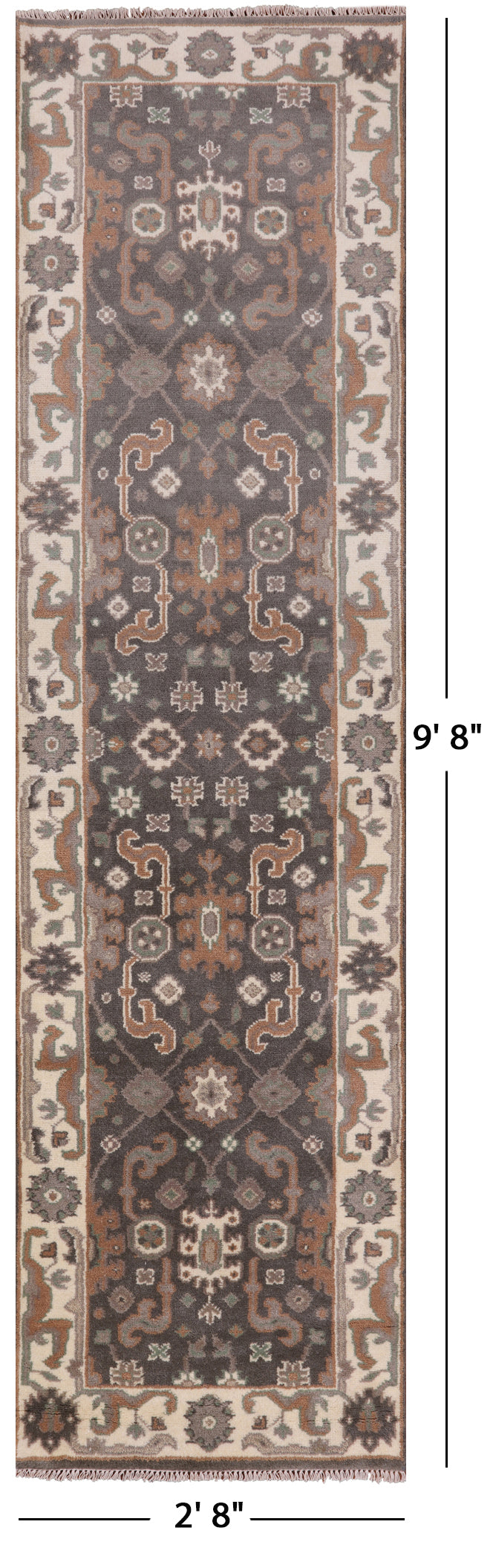 Grey Turkish Oushak Hand Knotted Wool Runner Rug - 2' 8" X 9' 8" - Golden Nile