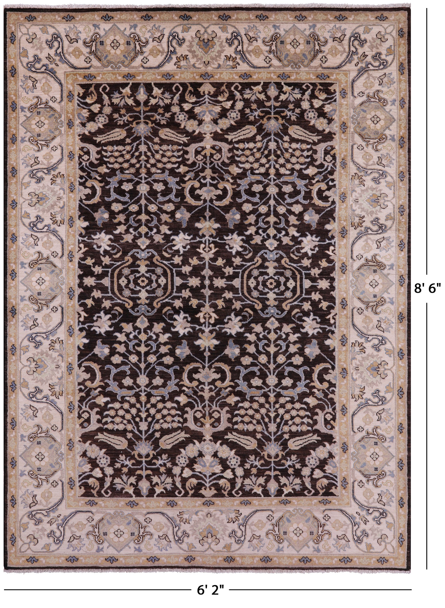 Brown Turkish Oushak Hand Knotted Wool Rug - 6' 2" X 8' 6" - Golden Nile