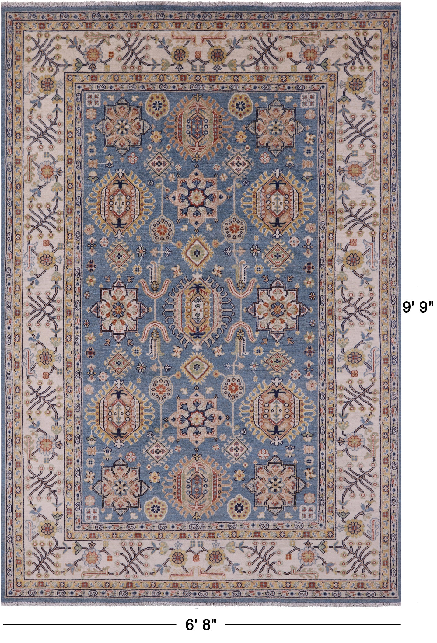 Blue Persian Fine Serapi Hand Knotted Wool Rug - 6' 8" X 9' 9" - Golden Nile