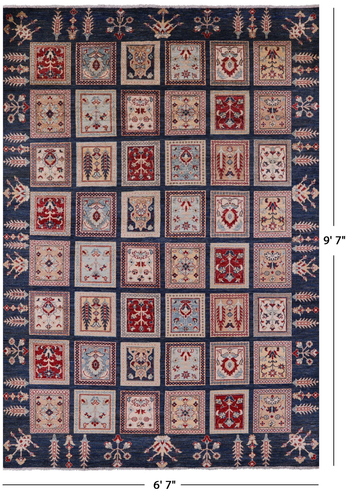 Blue Garden Design Persian Handmade Wool Rug - 6' 7" X 9' 7" - Golden Nile
