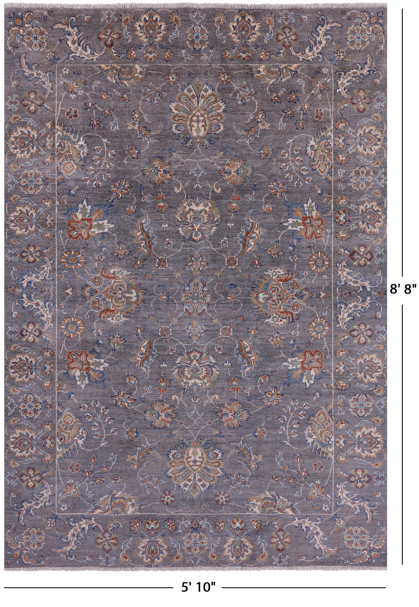 Grey Turkish Oushak Hand Knotted Wool Rug - 5' 10" X 8' 8" - Golden Nile