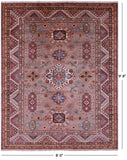 Super Kazak Handmade Wool Rug - 8' 0" X 9' 8" - Golden Nile