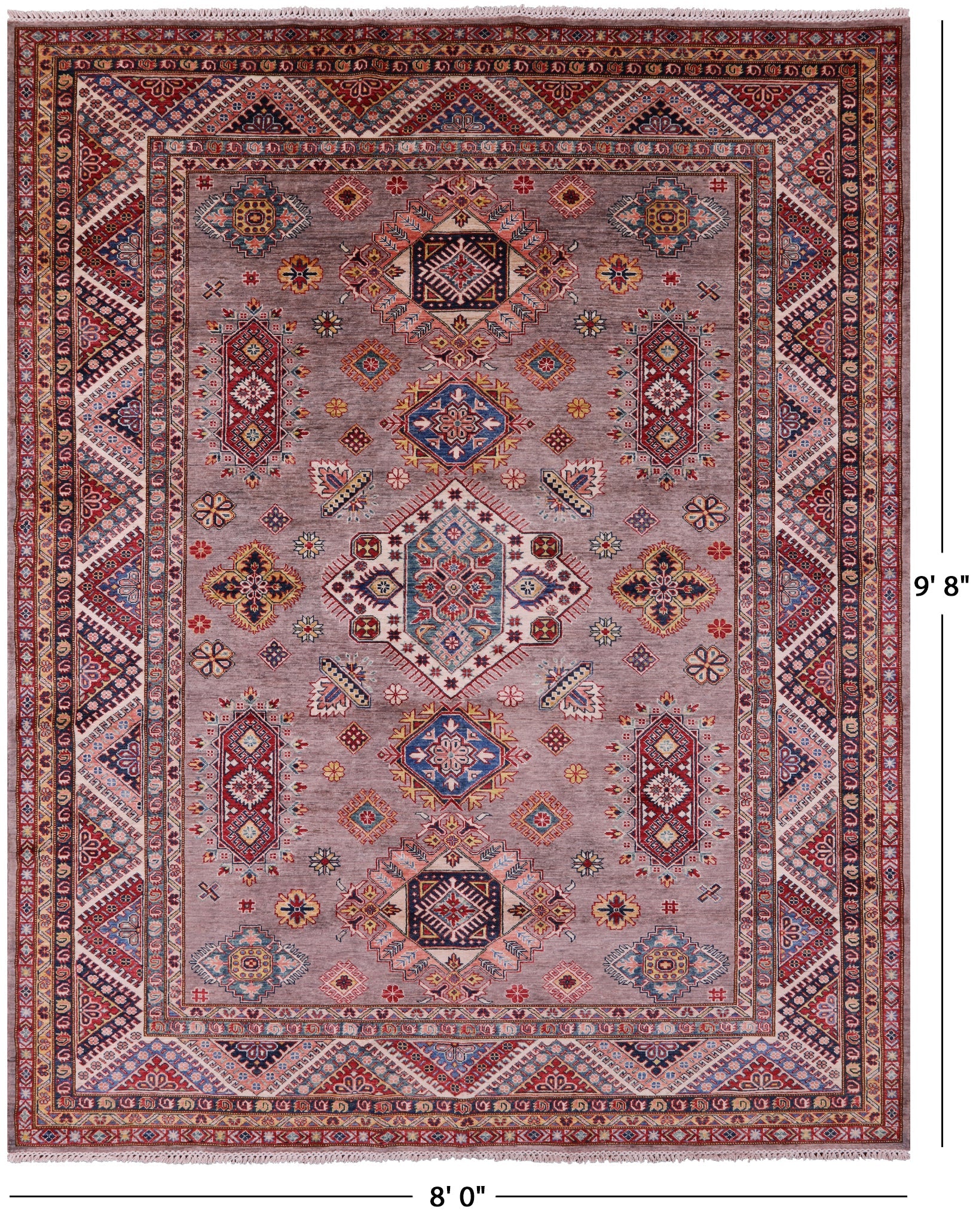 Super Kazak Handmade Wool Rug - 8' 0" X 9' 8" - Golden Nile
