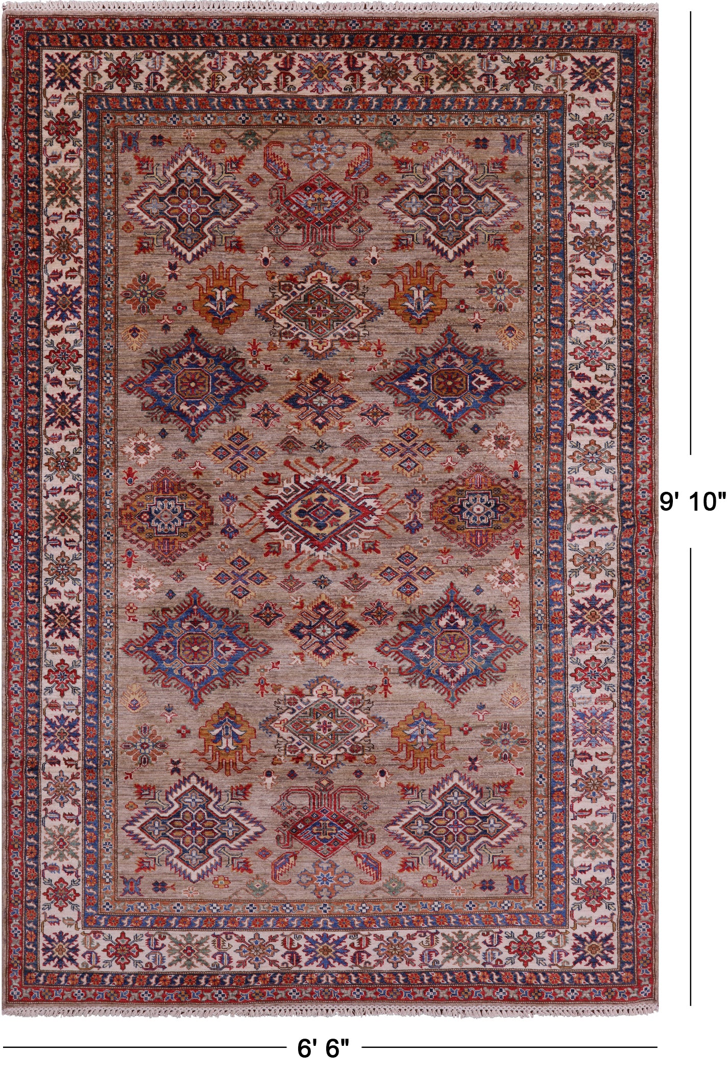 Super Kazak Hand Knotted Wool Rug - 6' 6" X 9' 10" - Golden Nile