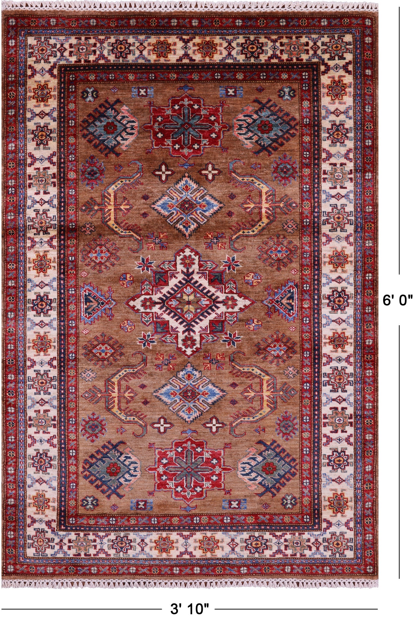 Super Kazak Hand Knotted Wool Rug - 3' 10" X 6' 0" - Golden Nile