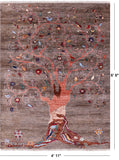 Tree Of Life Persian Gabbeh Handmade Wool Rug - 4' 11" X 6' 6" - Golden Nile