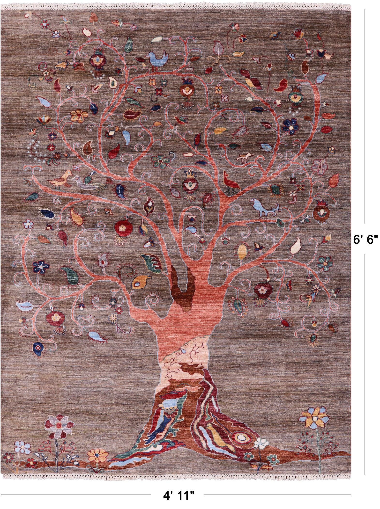Tree Of Life Persian Gabbeh Handmade Wool Rug - 4' 11" X 6' 6" - Golden Nile
