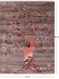 Tree Of Life Persian Gabbeh Handmade Wool Rug - 4' 11" X 6' 6" - Golden Nile