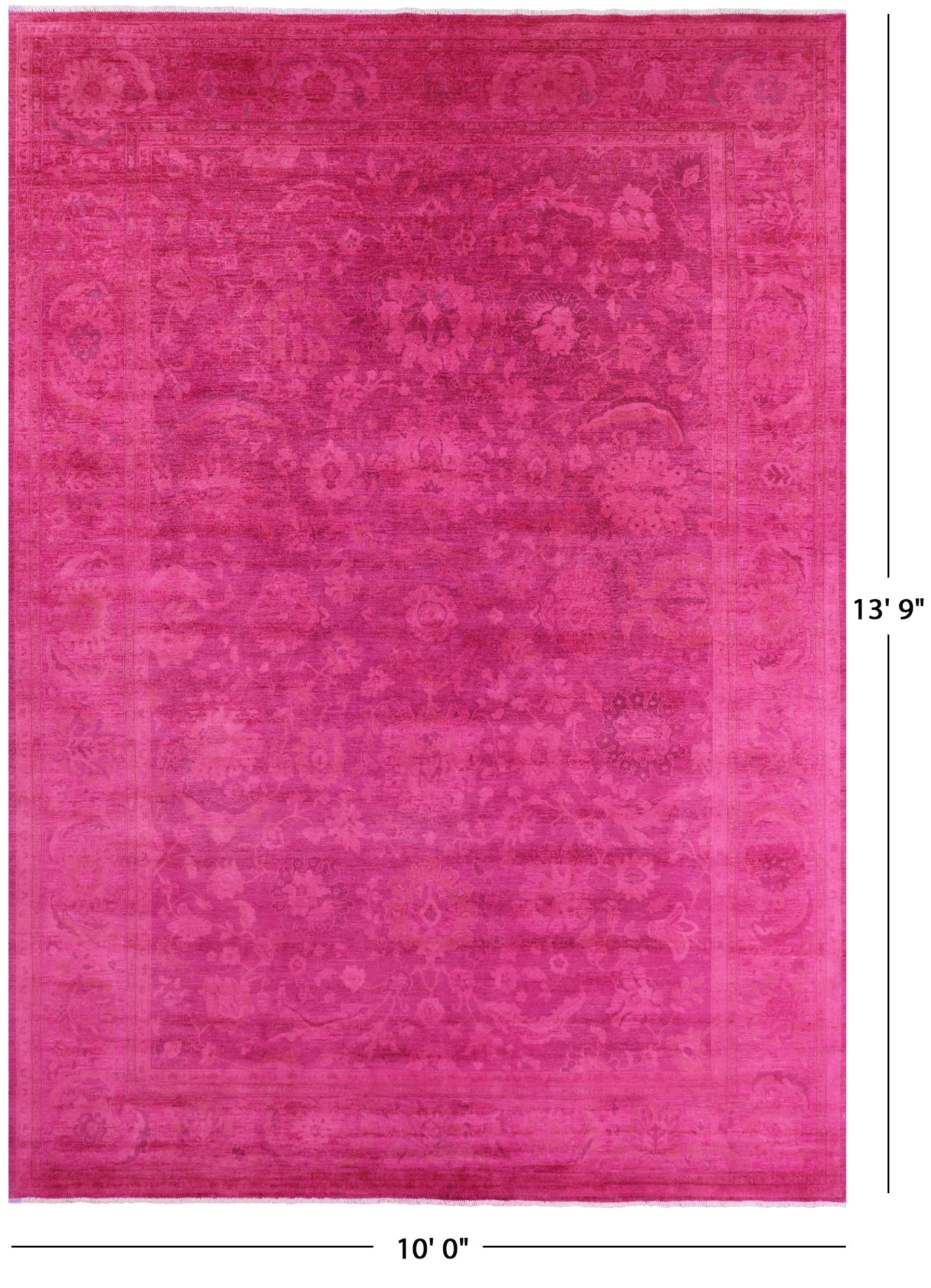 Pink Full Pile Overdyed Hand Knotted Wool Rug - 10' 0" X 13' 9" - Golden Nile