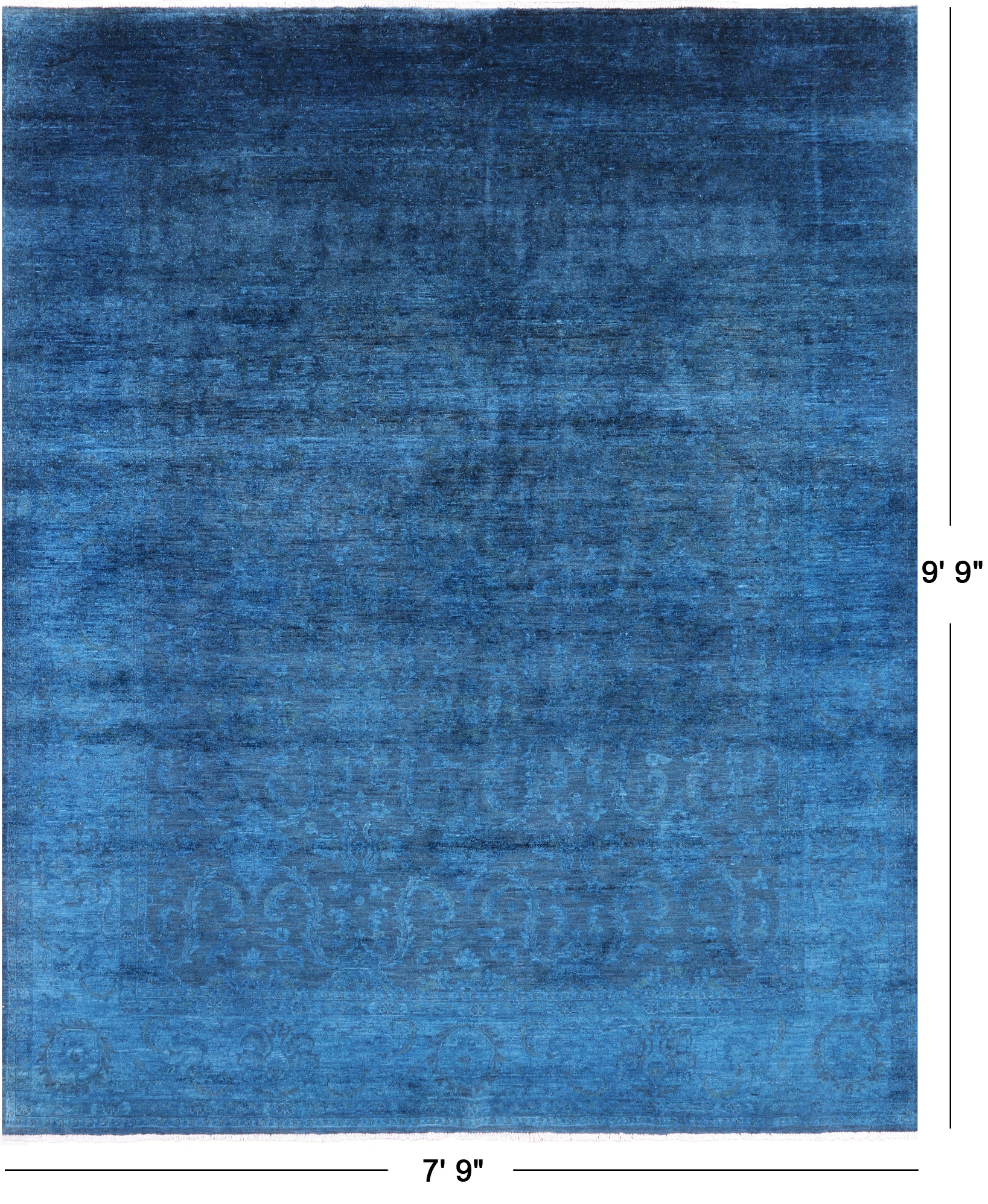 Blue Full Pile Overdyed Hand Knotted Wool Rug - 7' 9" X 9' 9" - Golden Nile