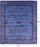 Blue Super Kazak Full Pile Overdyed Handmade Wool Rug - 8' 0" X 9' 6" - Golden Nile