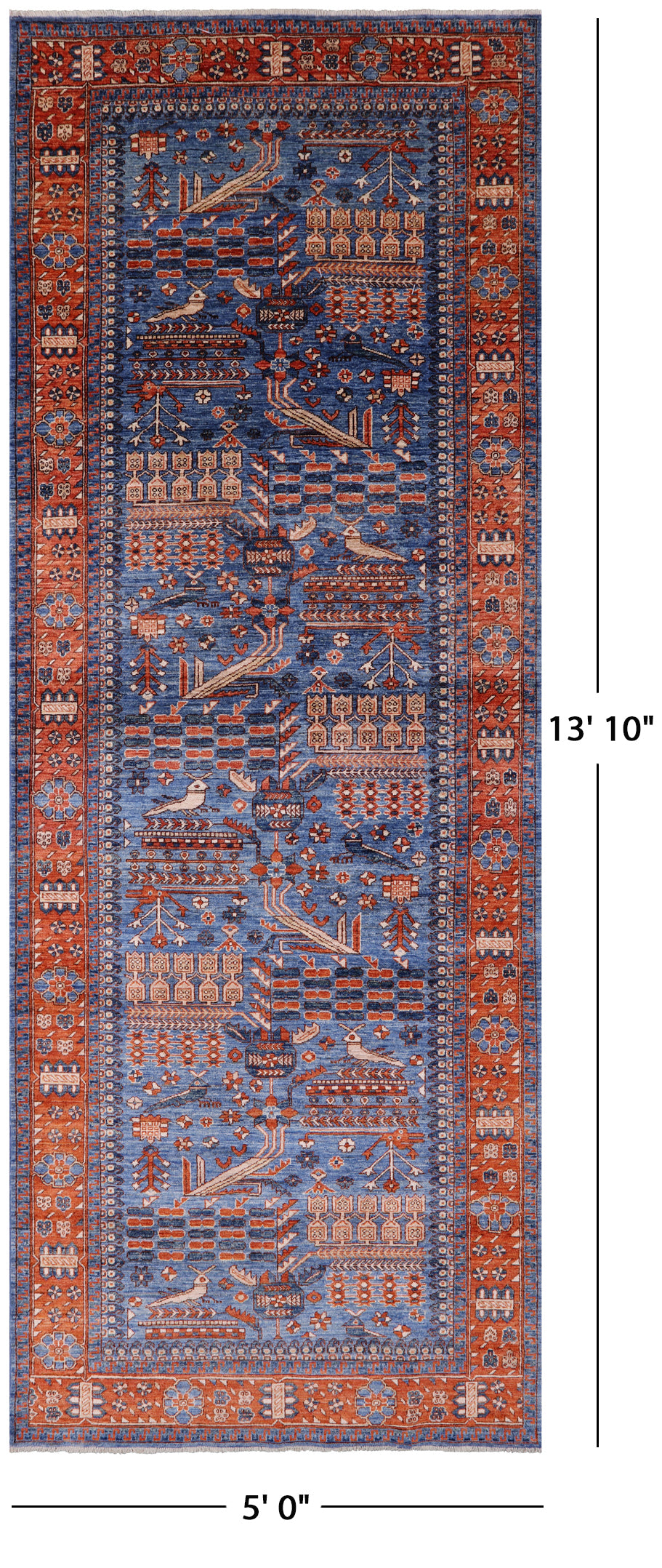 Blue Persian Fine Serapi Hand Knotted Wool Rug - 5' 0" X 13' 10" - Golden Nile