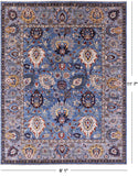 Blue Persian Fine Serapi Handmade Wool Rug - 9' 1" X 11' 7" - Golden Nile