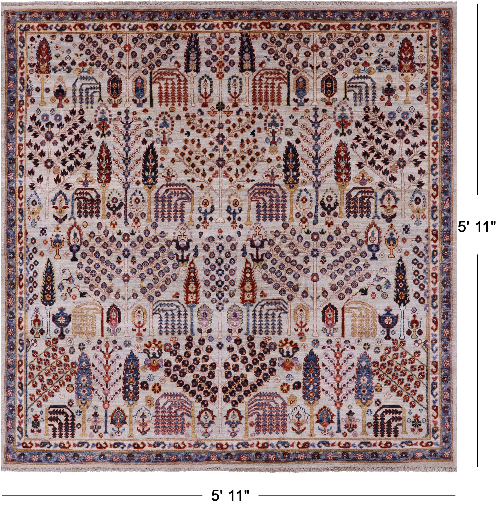 Square Ziegler Hand Knotted Wool Rug - 5' 11" X 5' 11" - Golden Nile