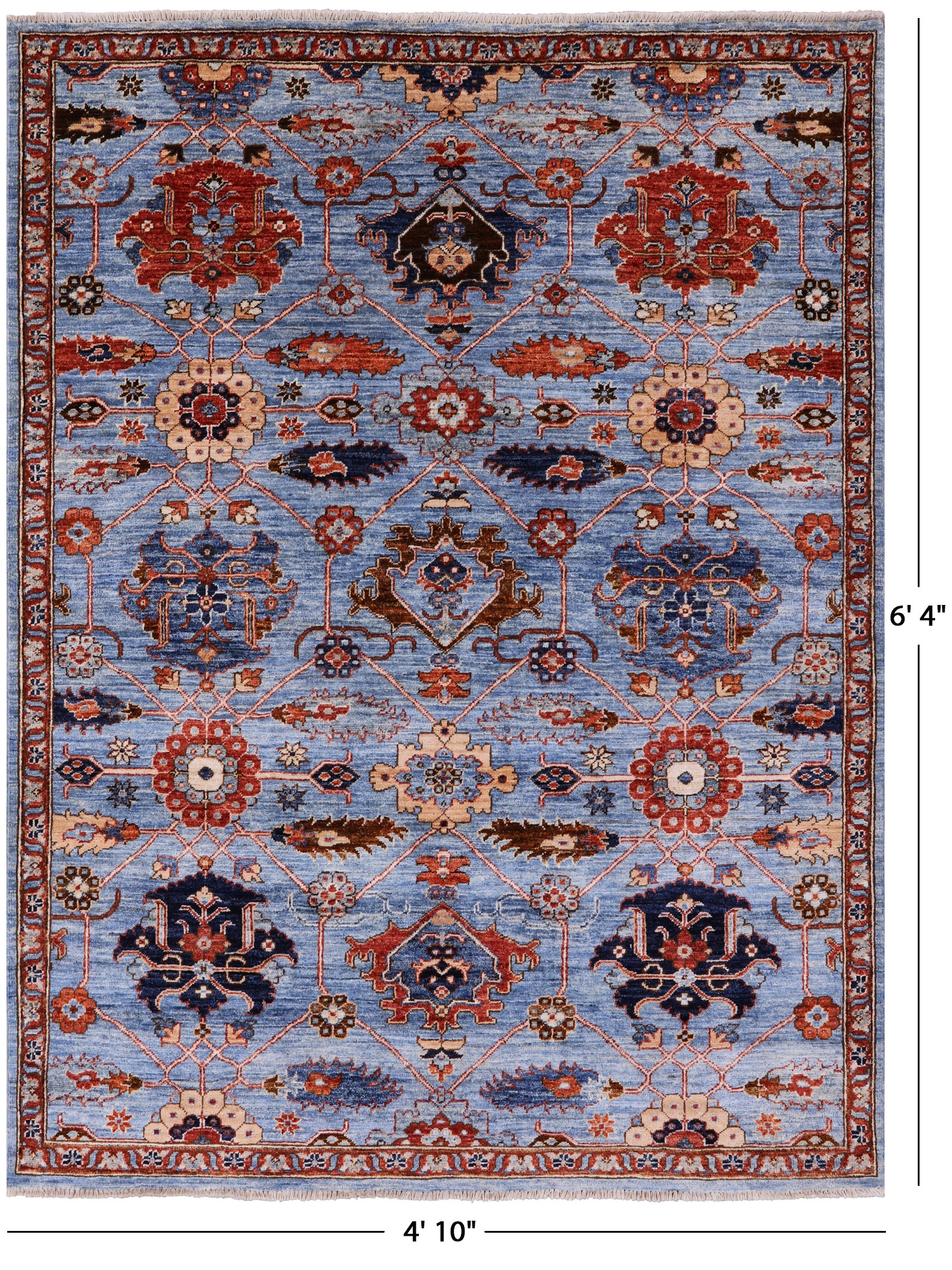 Blue Persian Fine Serapi Hand Knotted Wool Rug - 4' 10" X 6' 4" - Golden Nile