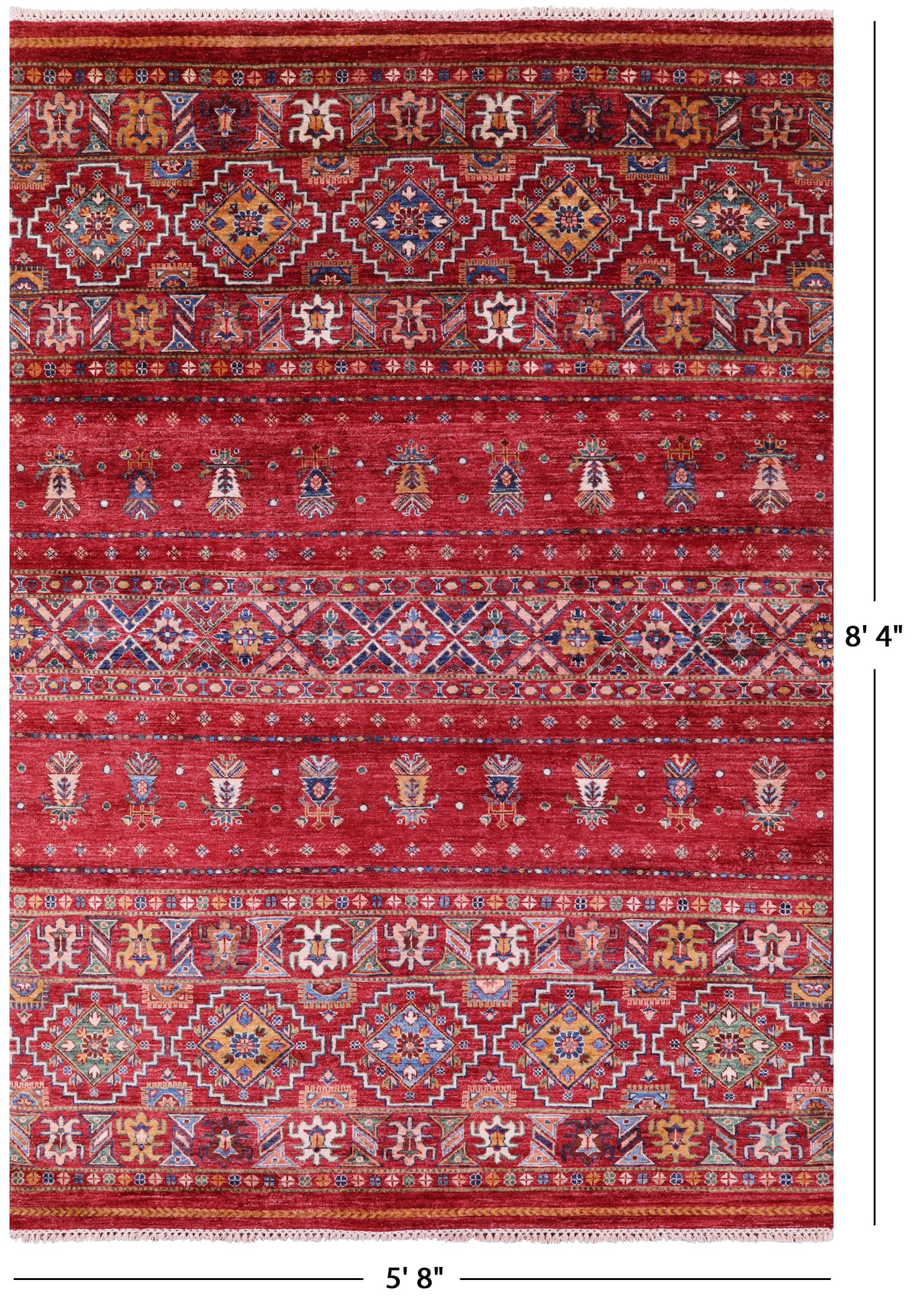 Red Khorjin Persian Gabbeh Hand Knotted Wool Rug - 5' 8" X 8' 4" - Golden Nile