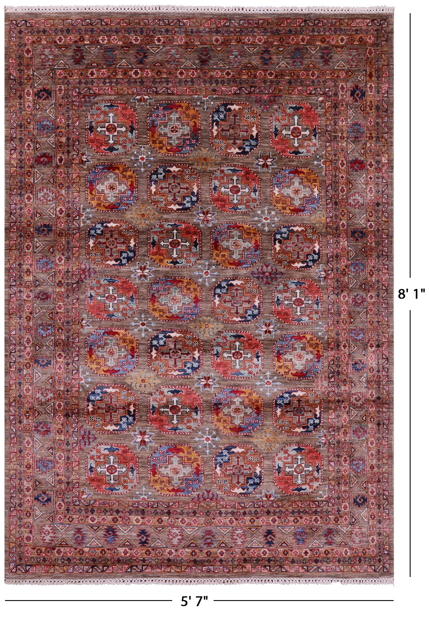 Turkmen Ersari Handmade Wool Rug - 5' 7" X 8' 1" - Golden Nile