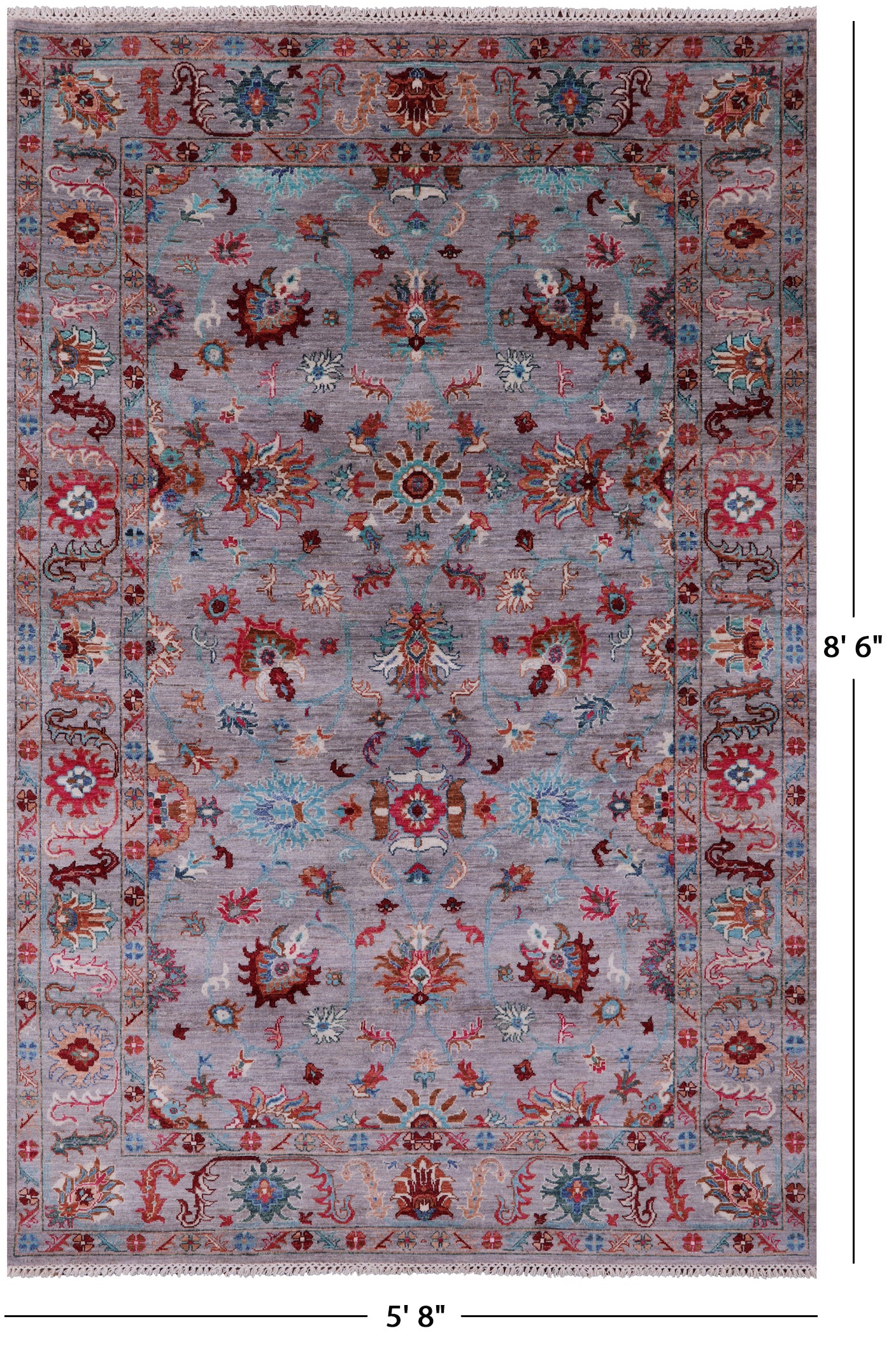 Grey Peshawar Hand Knotted Wool Rug - 5' 8" X 8' 6" - Golden Nile