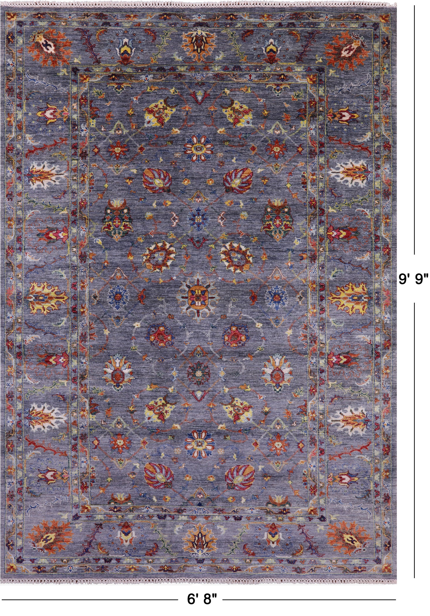 Grey Peshawar Hand Knotted Wool Rug - 6' 8" X 9' 9" - Golden Nile
