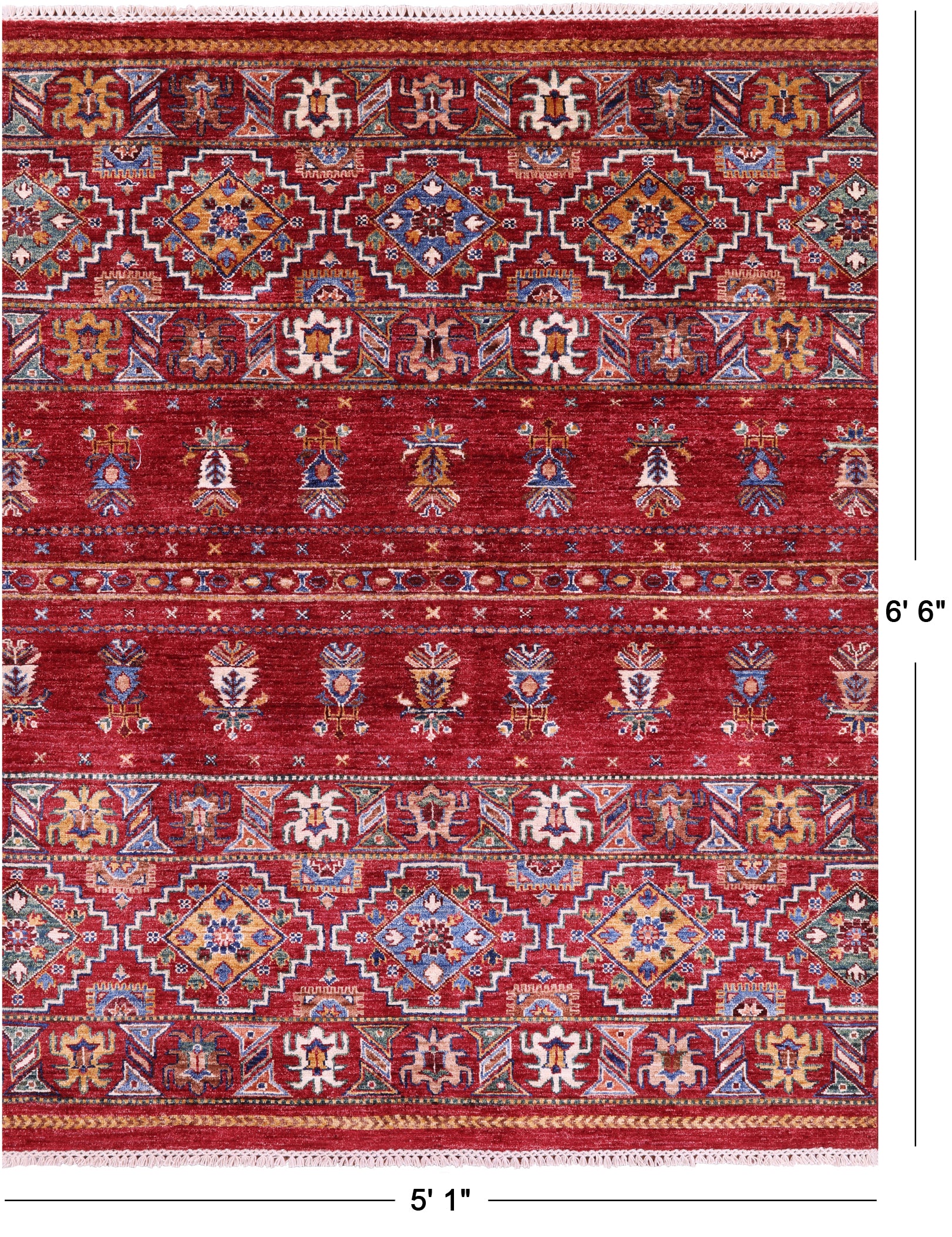 Red Khorjin Persian Gabbeh Hand Knotted Wool Rug - 5' 1" X 6' 6" - Golden Nile