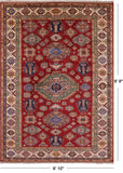 Red Super Kazak Hand Knotted Wool Rug - 6' 10" X 9' 9" - Golden Nile