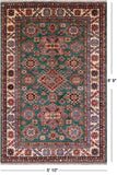 Green Super Kazak Hand Knotted Wool Rug - 5' 10" X 8' 9" - Golden Nile