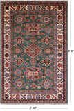Green Super Kazak Hand Knotted Wool Rug - 5' 10" X 8' 9" - Golden Nile
