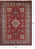 Red Super Kazak Handmade Wool Rug - 5' 0" X 6' 11" - Golden Nile