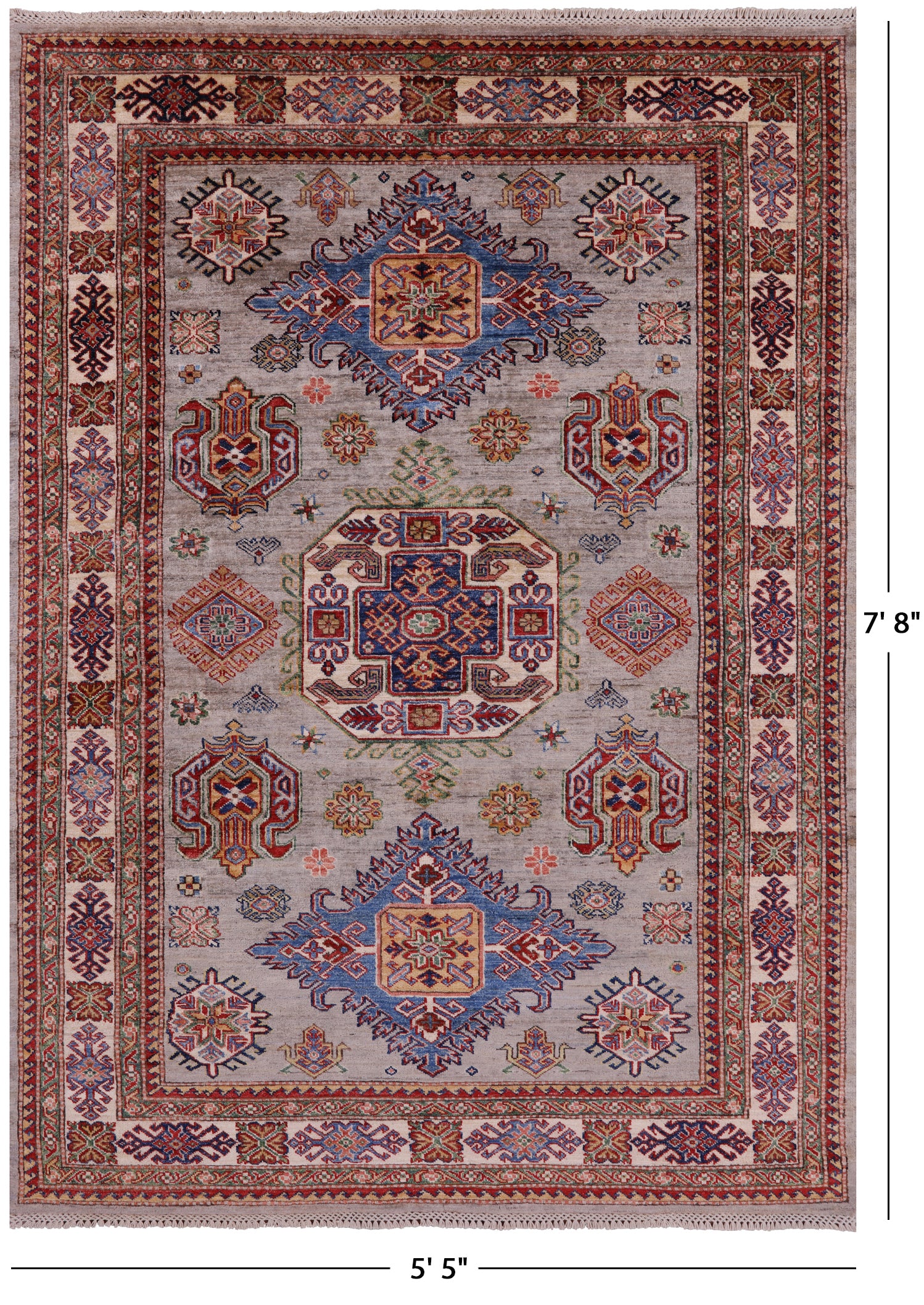 Super Kazak Hand Knotted Wool Rug - 5' 5" X 7' 8" - Golden Nile
