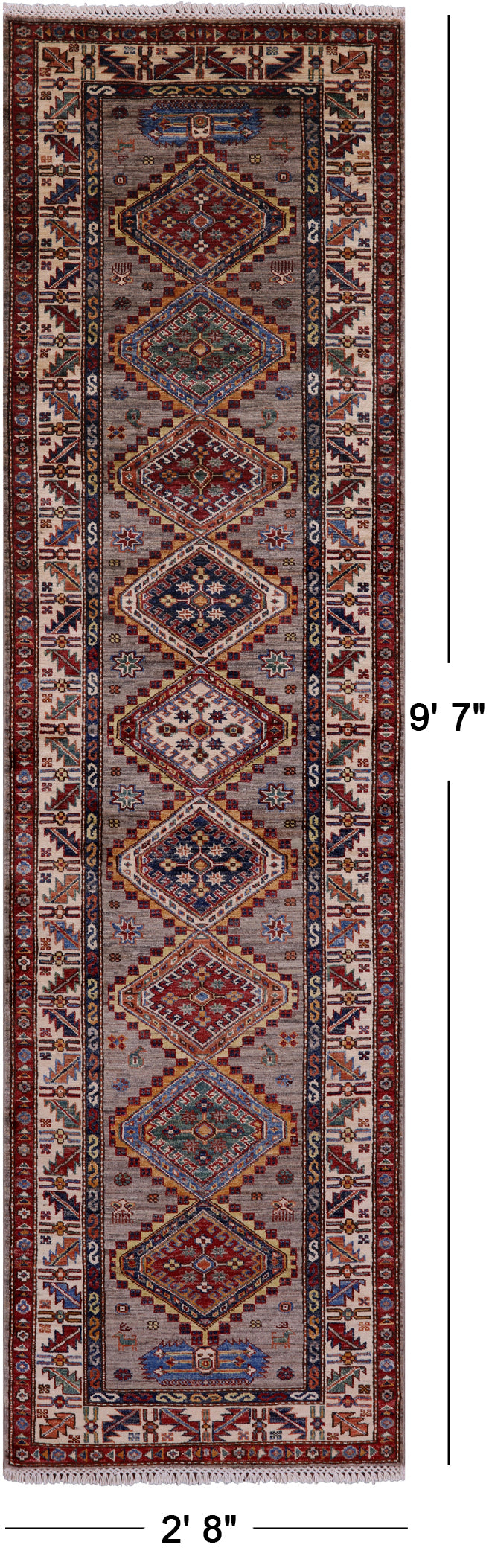 Super Kazak Handmade Wool Runner Rug - 2' 8" X 9' 7" - Golden Nile