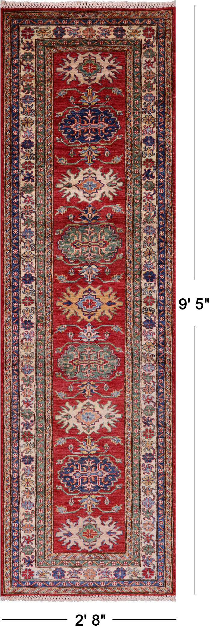Red Super Kazak Hand Knotted Wool Runner Rug - 2' 8" X 9' 5" - Golden Nile