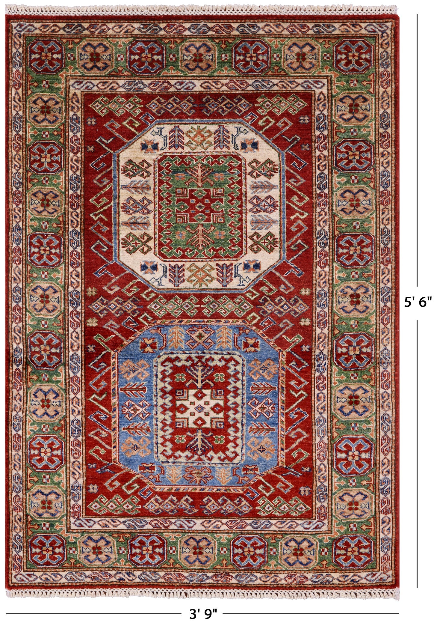 Red Super Kazak Hand Knotted Wool Rug - 3' 9" X 5' 6" - Golden Nile