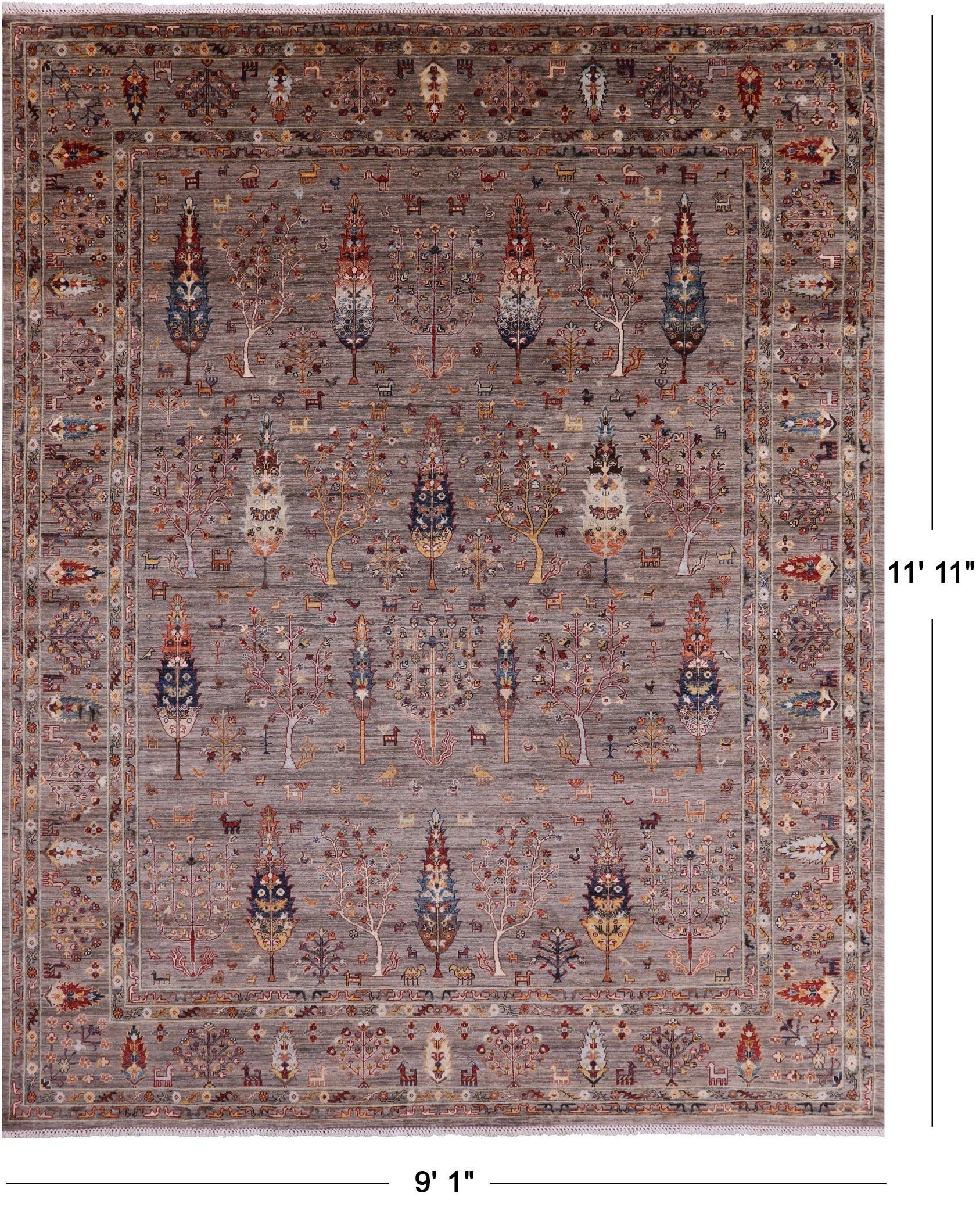 Tribal Persian Gabbeh Handmade Wool Rug - 9' 1" X 11' 11" - Golden Nile