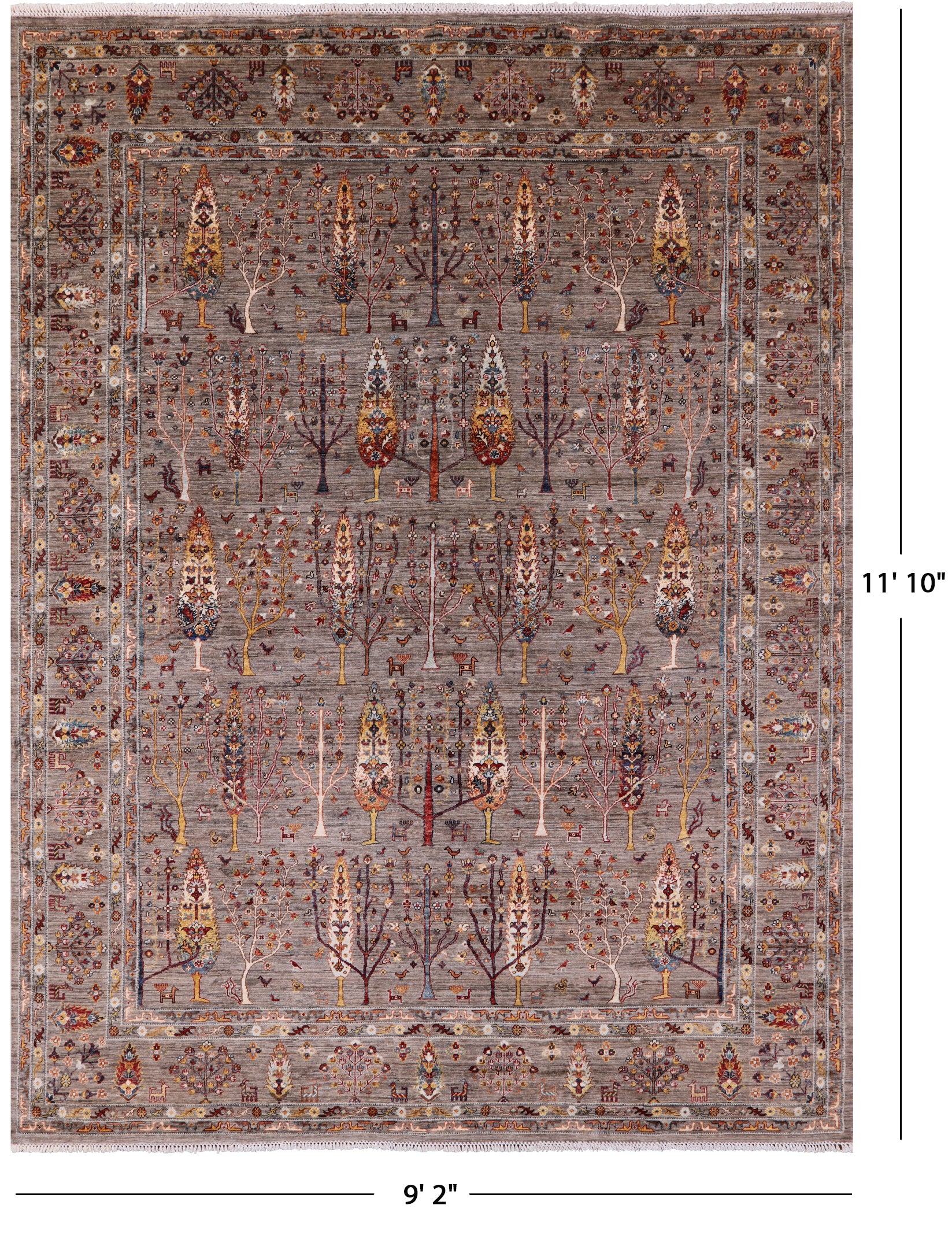 Tribal Persian Gabbeh Handmade Wool Rug - 9' 2" X 11' 10" - Golden Nile