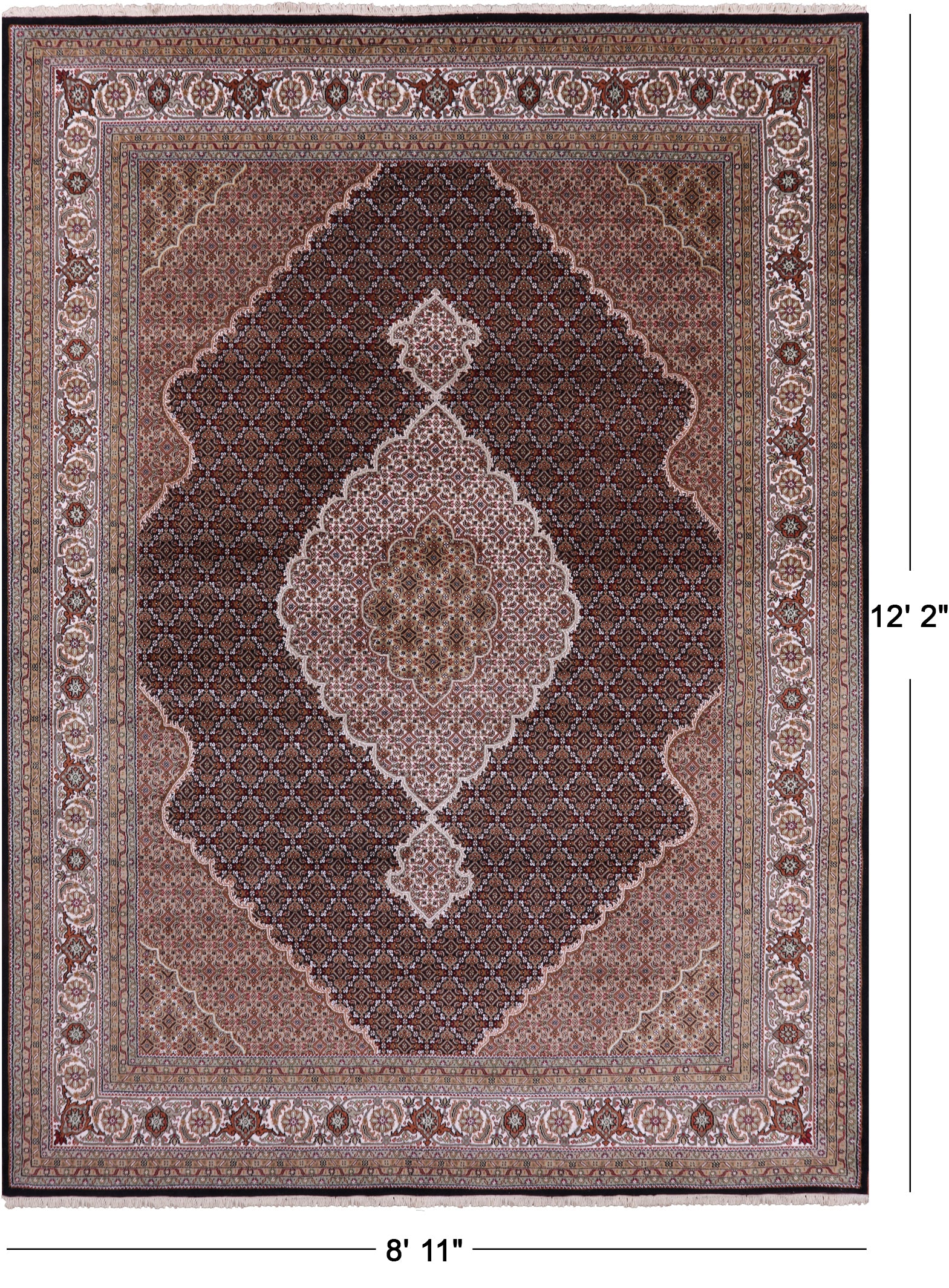 Black Bijar Hand Knotted Wool & Silk Rug - 8' 11" X 12' 2" - Golden Nile