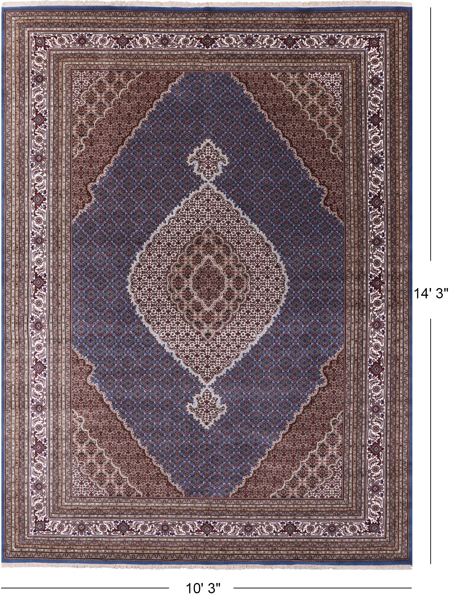 Blue Bijar Hand Knotted Wool & Silk Rug - 10' 3" X 14' 3" - Golden Nile