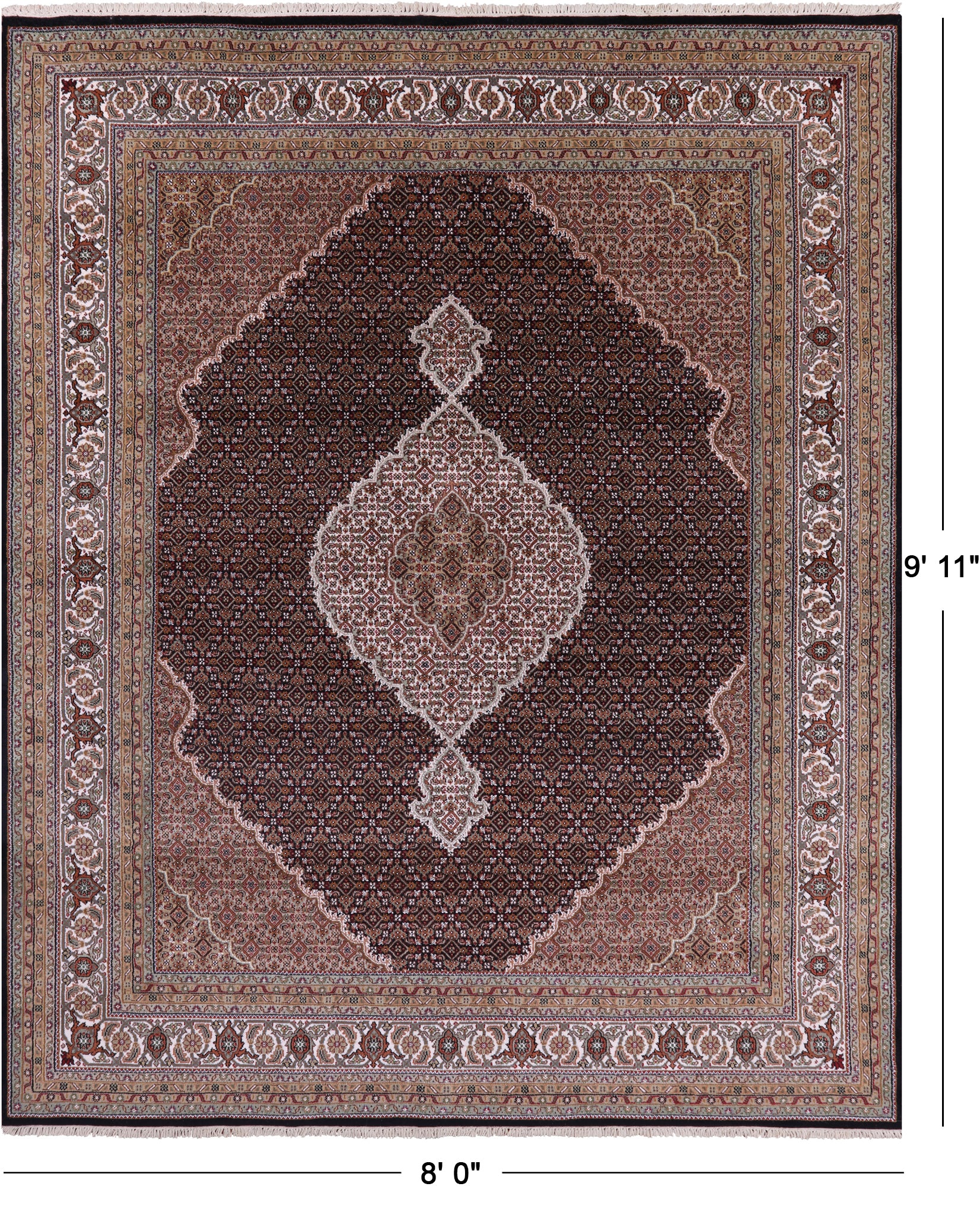 Black Bijar Hand Knotted Wool & Silk Rug - 8' 0" X 9' 11" - Golden Nile