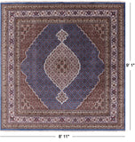 Blue Square Bijar Handmade Wool & Silk Rug - 8' 11" X 9' 1" - Golden Nile